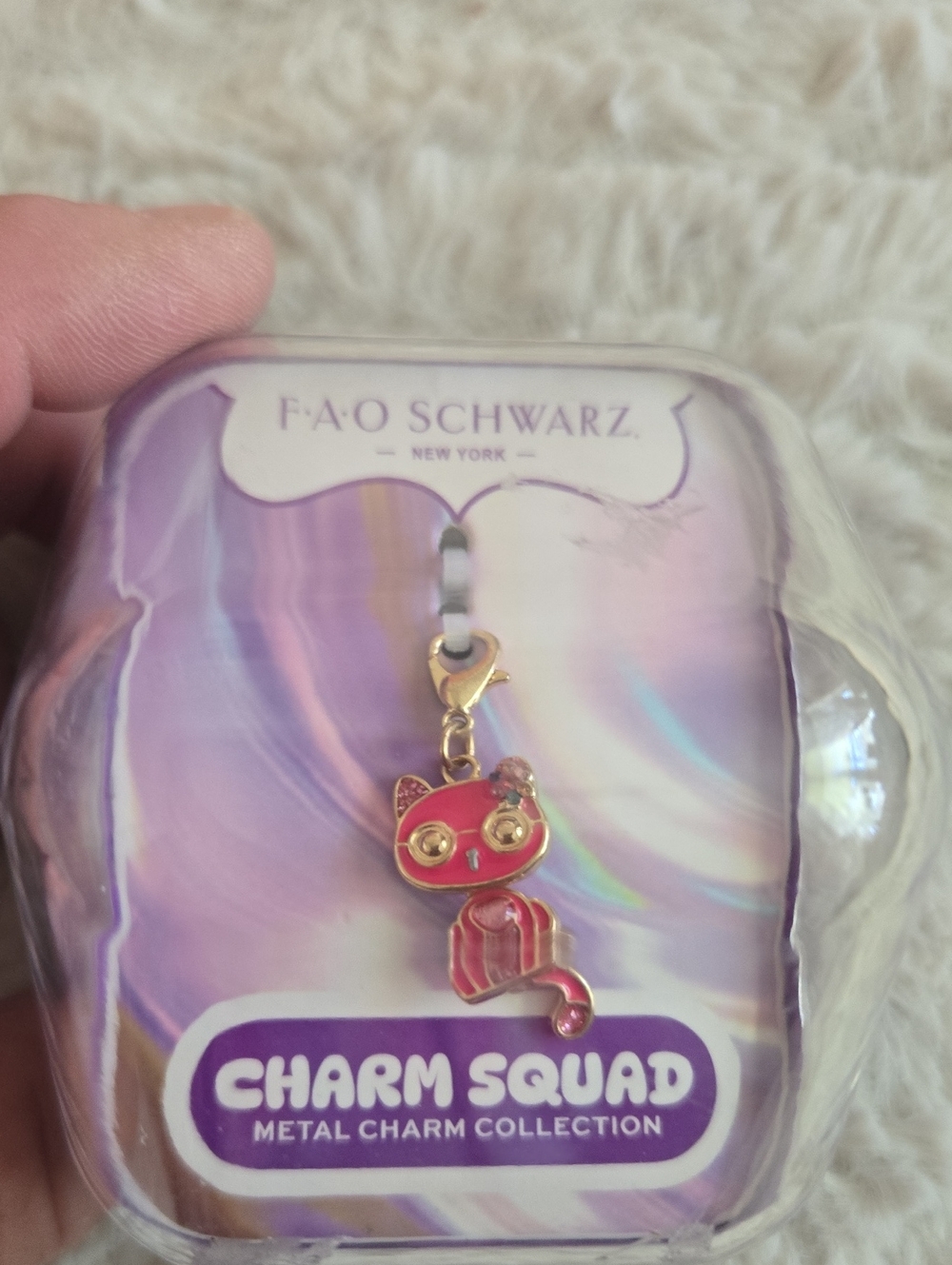 FAO Schwarz Charm Squad Pink Cat Metal Charm